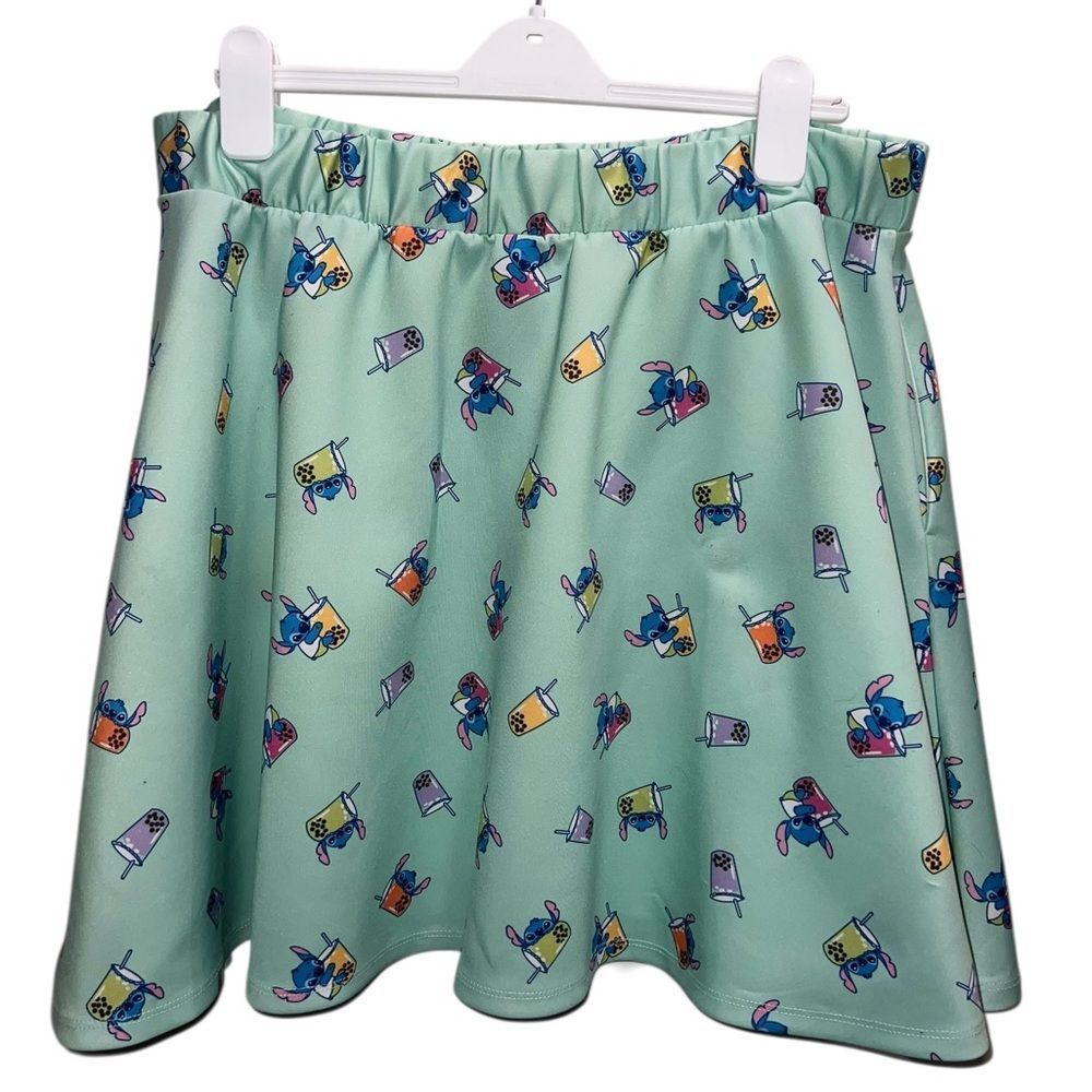Disney Stitch Boba Teal Skater Skirt 2X Green Elastic Waist Lilo & Stitch Cute - Picture 3 of 8